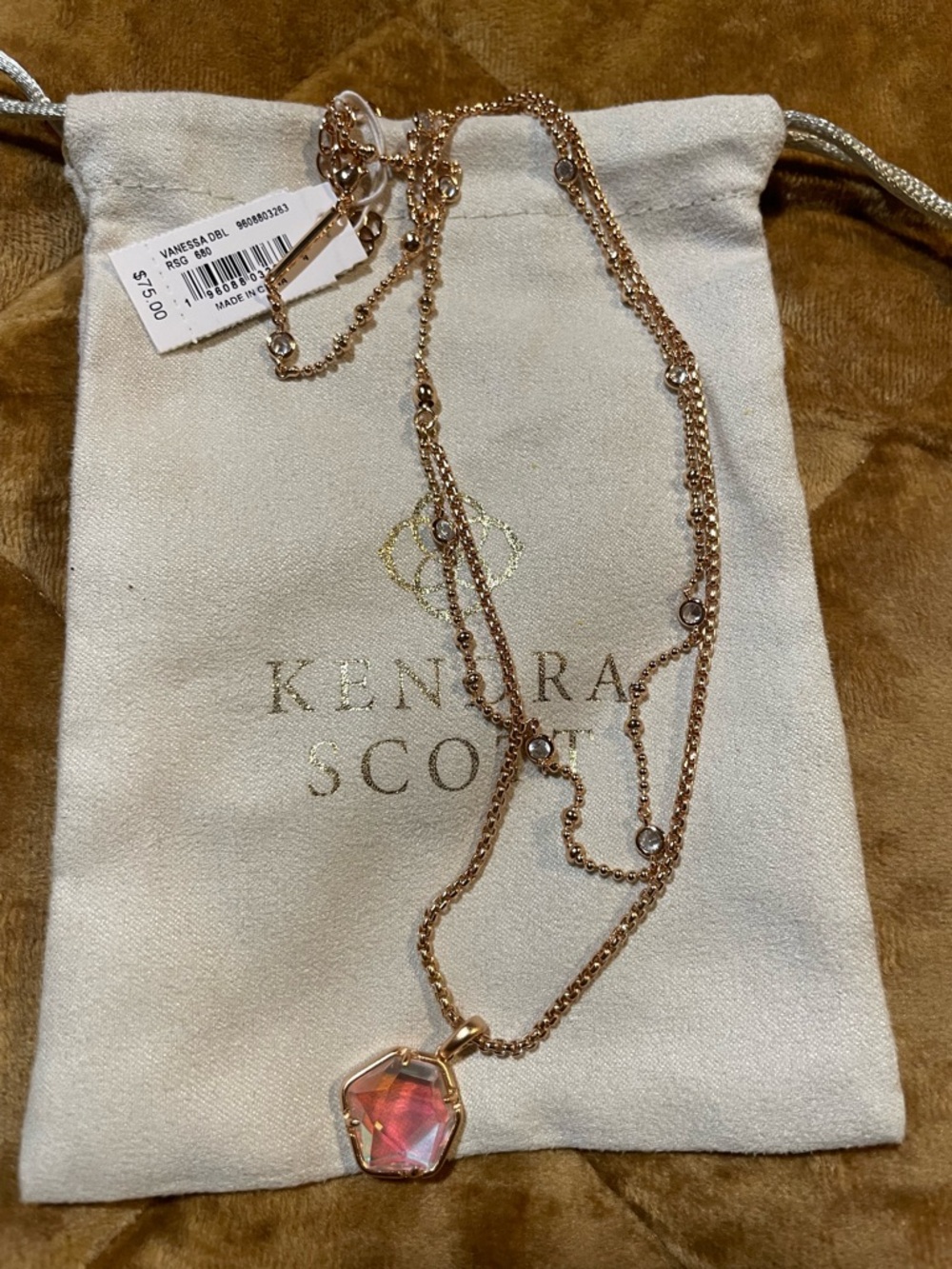 NWT Kendra Scott Rose Gold Vanessa Pendant Necklace with Dichroic Glass Stone